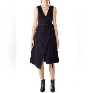 GoenJ. Wool Pocket Wrap Dress-Navy, Size SR (Small)